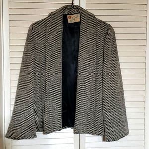 Ladies Houndstooth Open Blazer with Shoulder Pads - Large